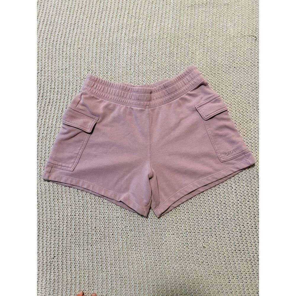 DKNY Womens Small Pink French Terry Fleece Cargo Sweat Shorts Elastic Waist